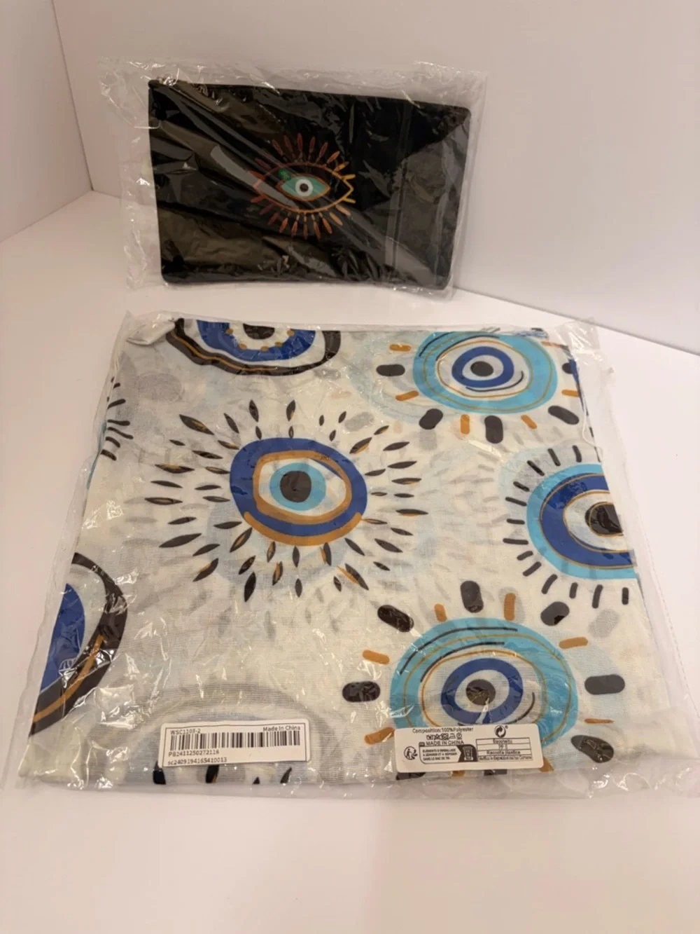 Evil Eye Print Scarf in Blue, White & Black - Picture 2 of 2